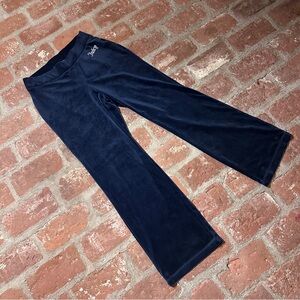 Juicy Couture Iconic Y2K Dark Regal Blue Velour Pants OG Bling Rhinestone Small